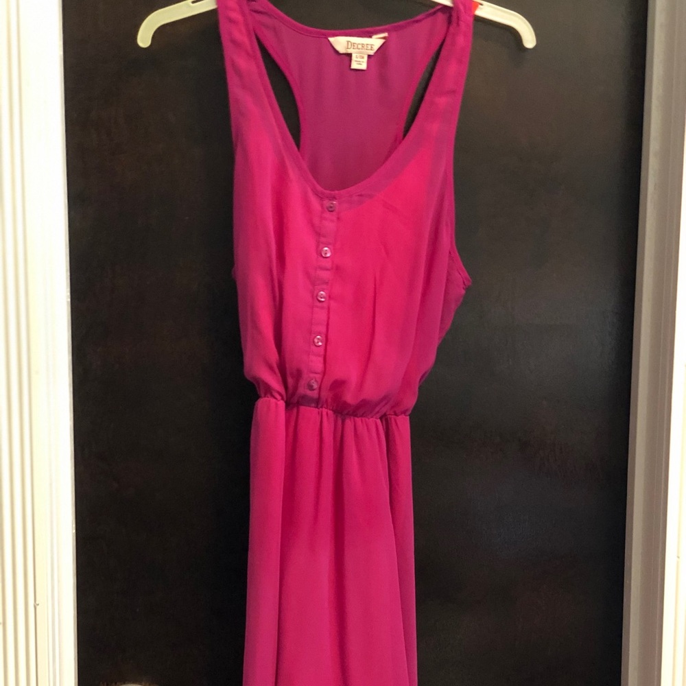 Pink high low dress with orange slip underneath